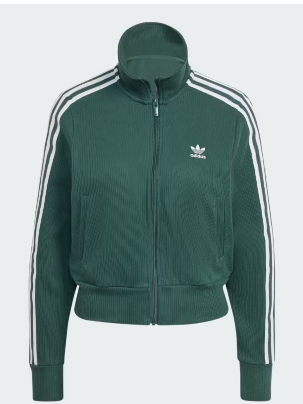 adidas Originals Women's Green Zip-Up Track Jacket with White Stripes